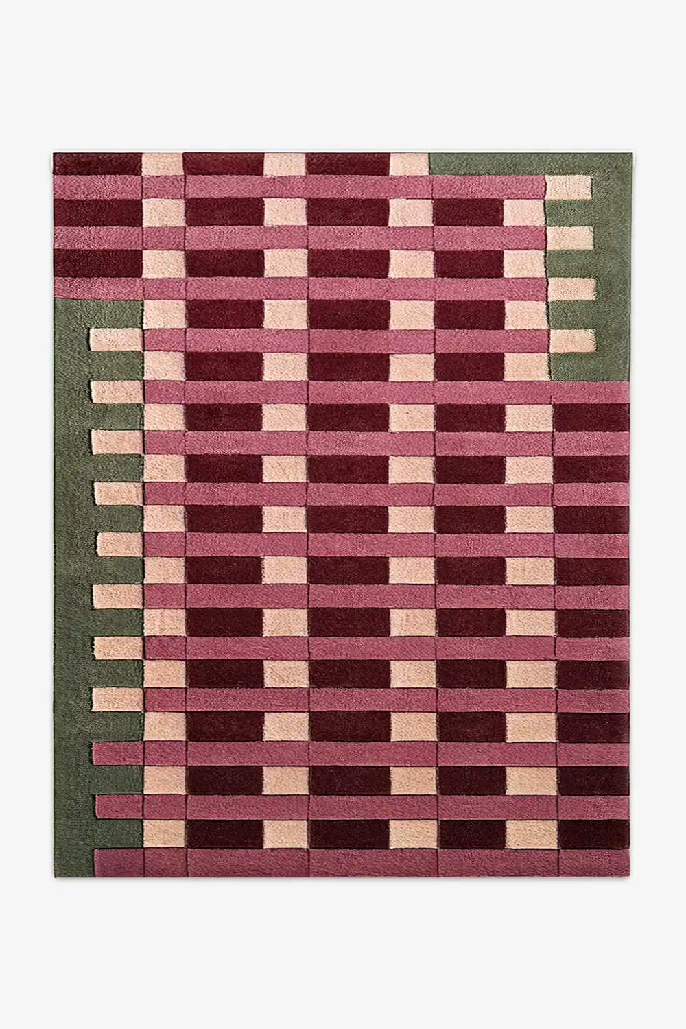 Checkered 8x10 area rug with a geometric pattern on a white background