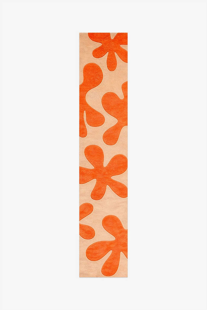 long runner rug with orange floral patterns on a beige background | 2' x 12' runner