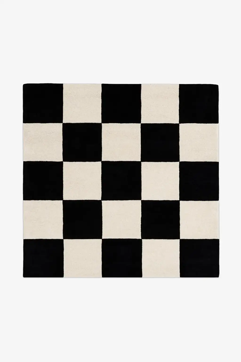 Square checkered black and white rug on a white background