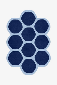 navy blue funky shaped wool area rug custom size