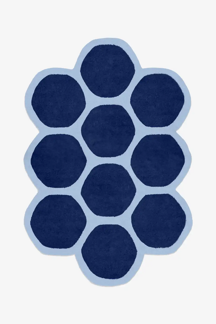 navy blue funky shaped wool area rug custom size