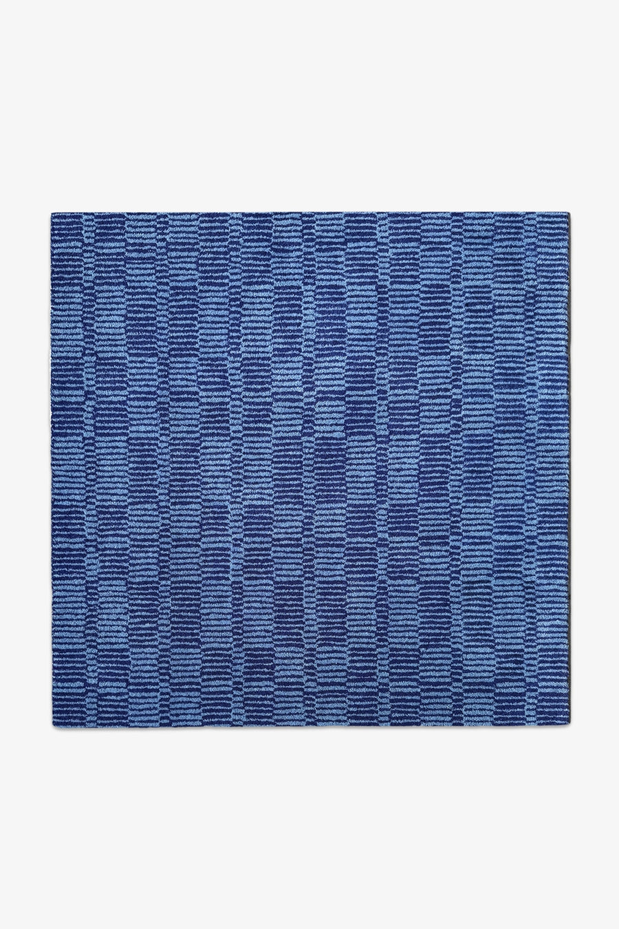 10x10 square wool rug with blue and navy geometric plaid striped pattern