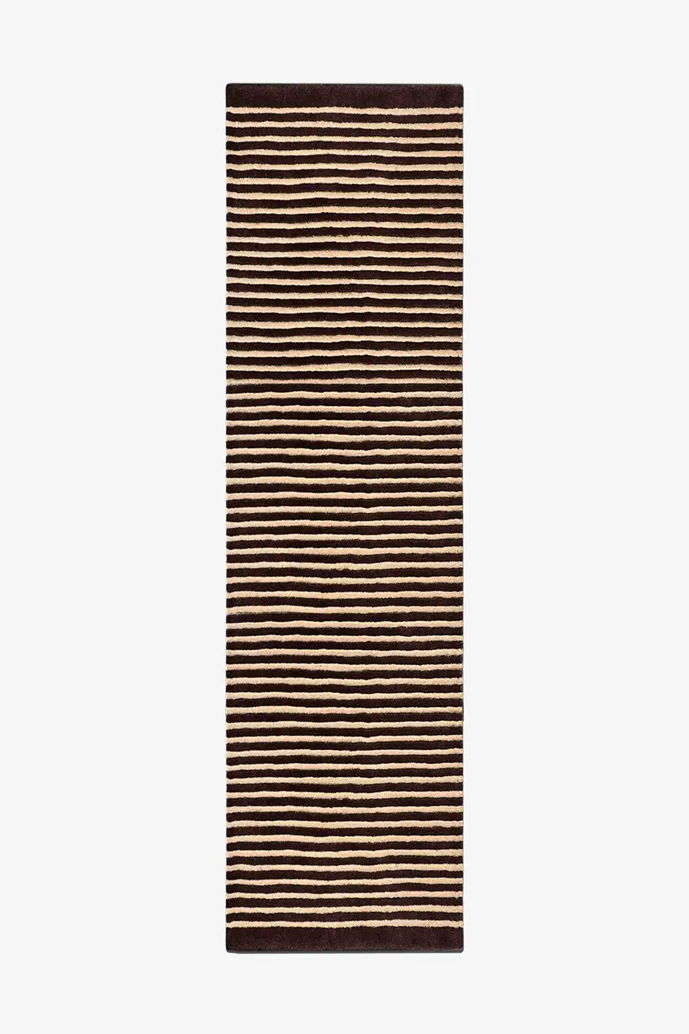 Modern wool runner rug in brown and tan stripes, ideal for hallways or kitchens