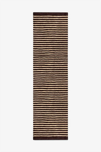 Modern wool runner rug in brown and tan stripes, ideal for hallways or kitchens