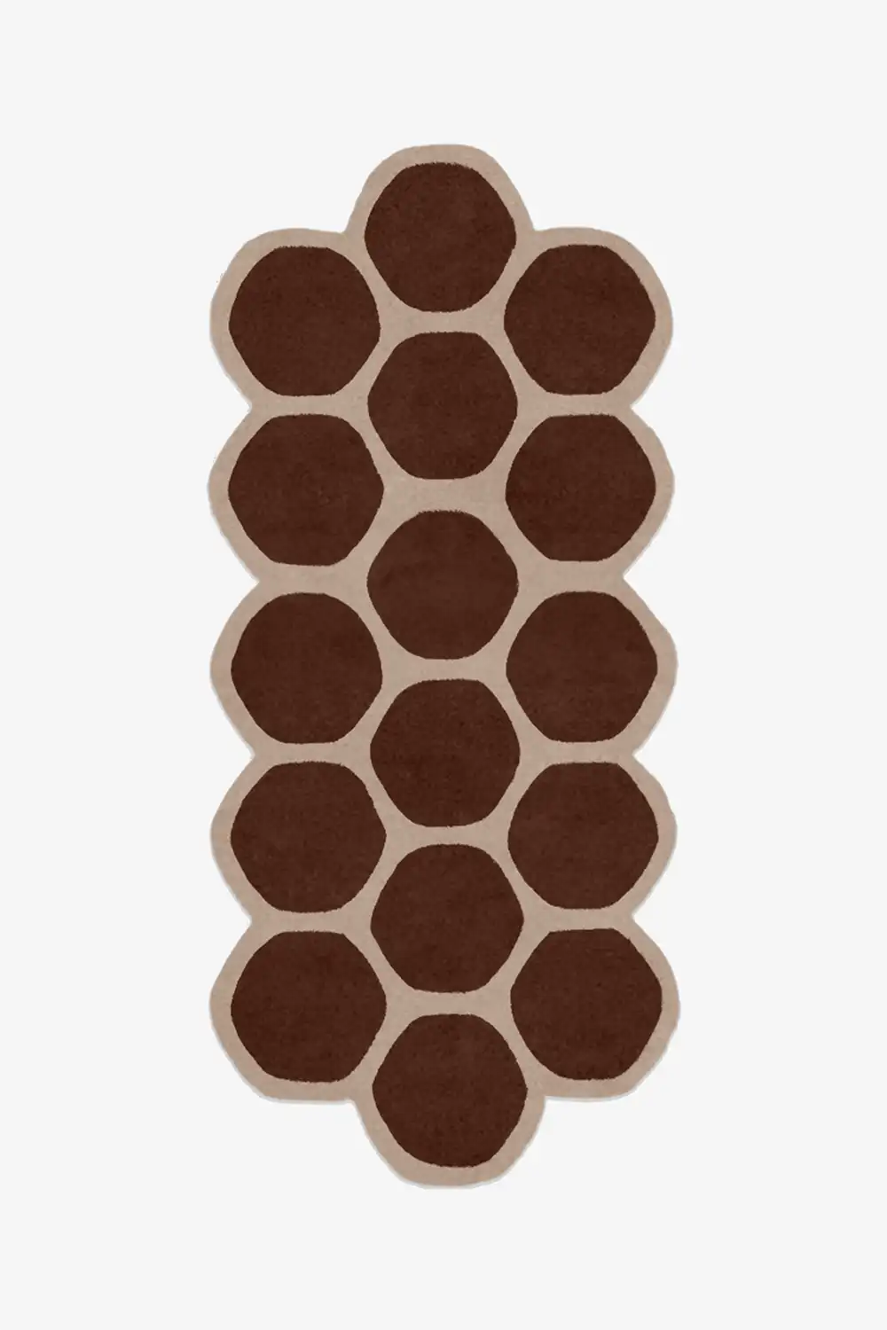 Brown honeycomb patterned unique wool runner rug on a white background