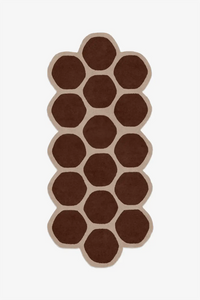 Brown honeycomb patterned unique wool runner rug on a white background