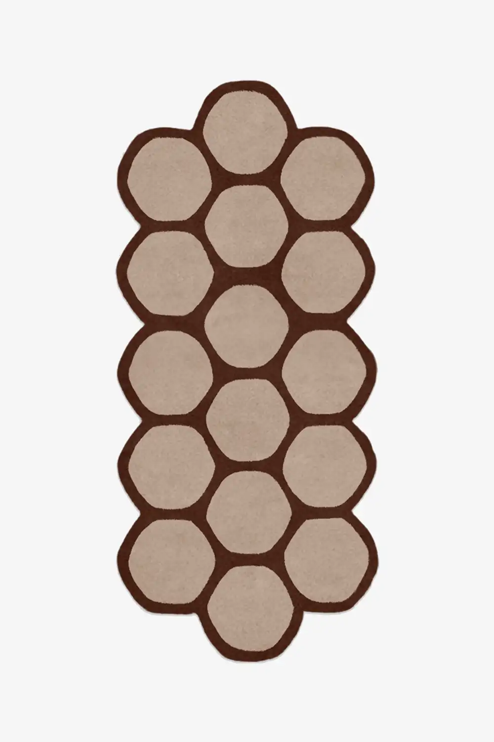 brown runner rug with hexagonal pattern on a white background