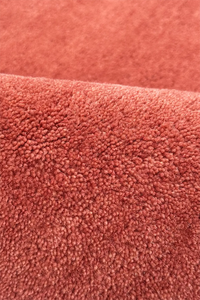 Close-up of a textured rust hand tufted wool runner rug