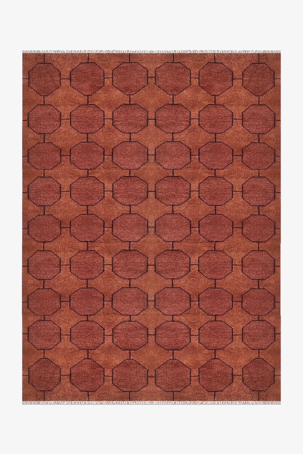 chestnut geometric patterned rug on a white background | 6x9