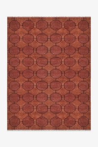 chestnut geometric patterned rug on a white background | 6x9