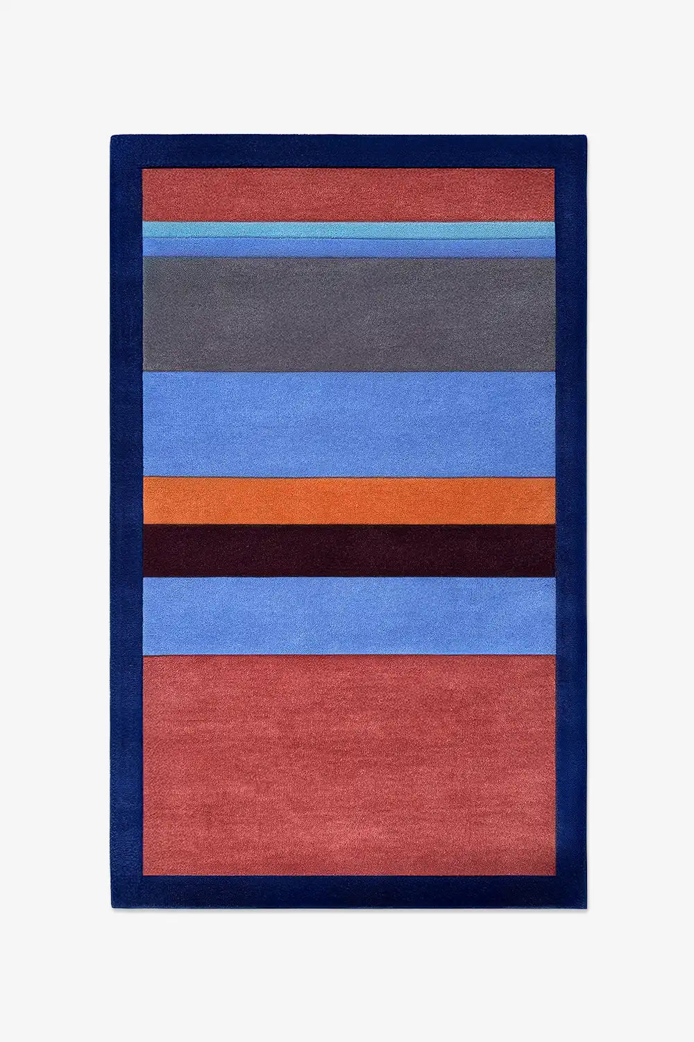 3x5 rug with horizontal stripes in blue, red, and gray on a white background