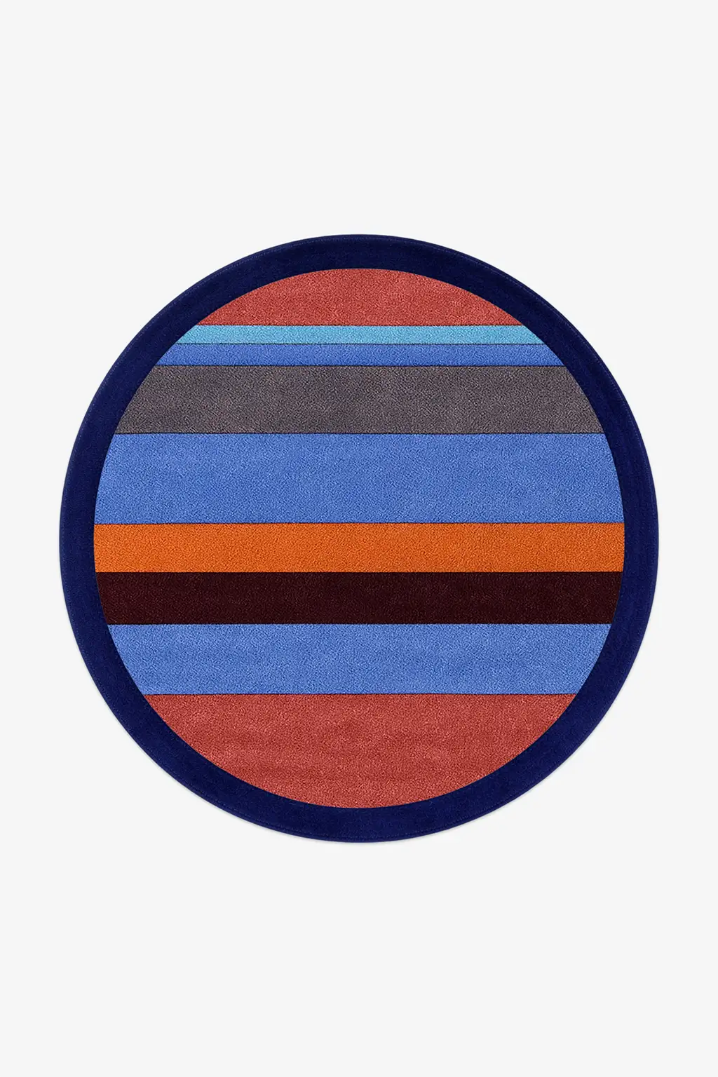 Round rug with multicolored stripes on a white background