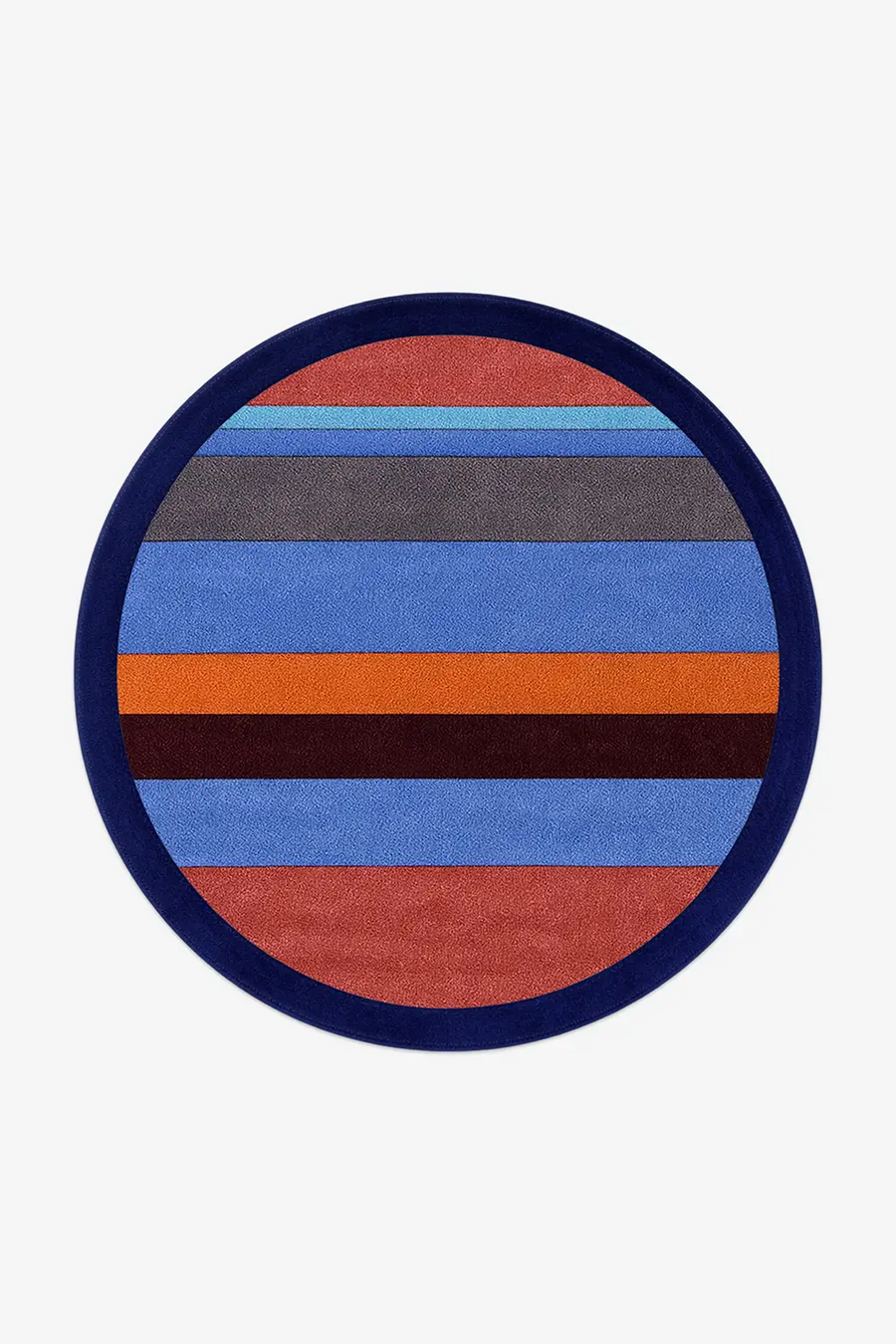 Round rug with multicolored stripes on a white background