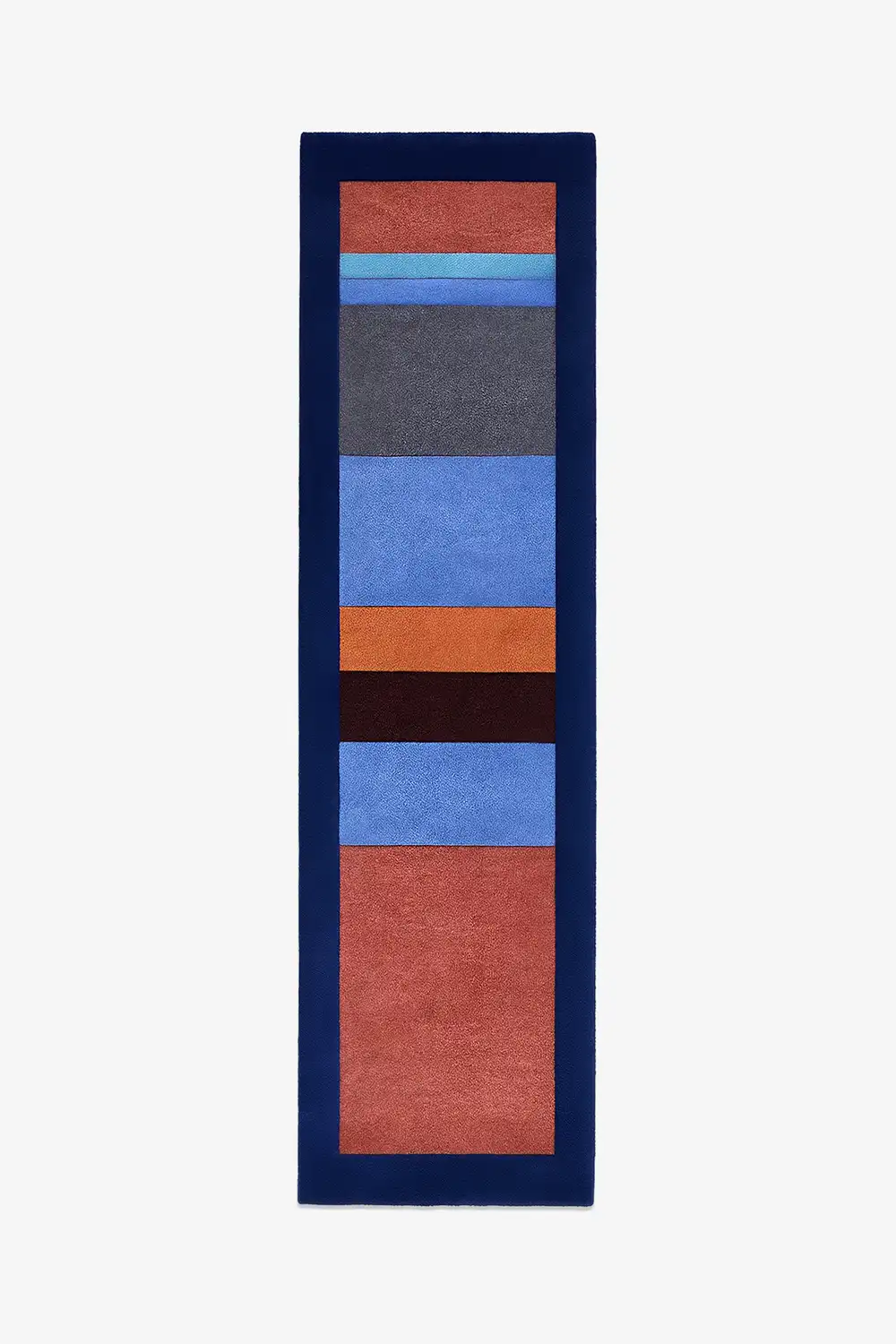 wool runner rug rug with color-blocked pattern in custom sizes on a white background