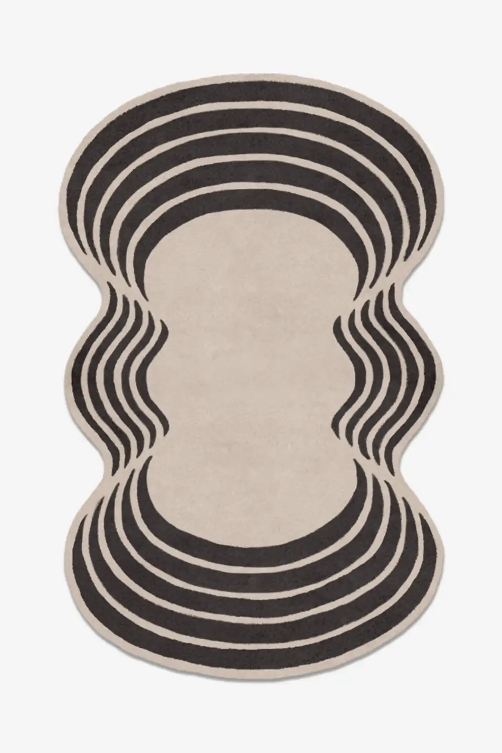 Decorative rug with black wavy pattern on a beige background