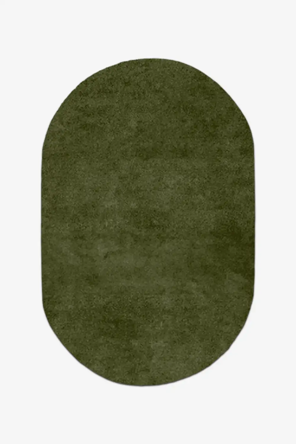 dark olive green oval wool rug on a white background 5x8