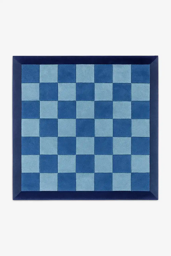 custom square wool rugs blue checkerboard pattern tufted