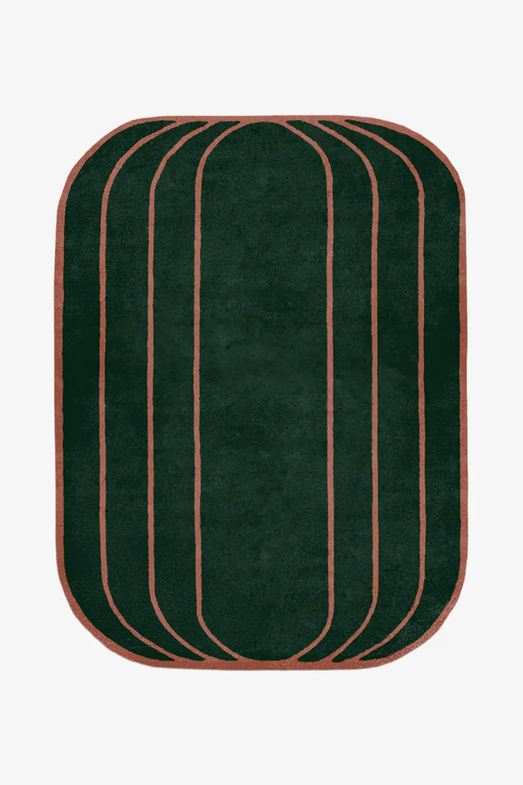 Green rug with brown stripes on a white background