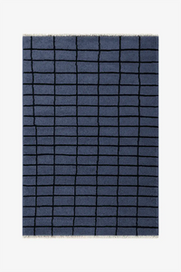 Blue checkered rug on a white background