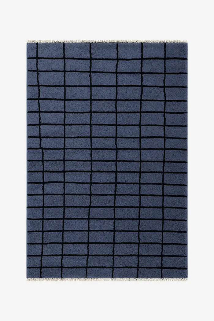 Blue checkered rug on a white background