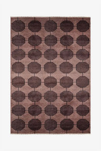 dark walnut patterned rug with geometric design on a plain background | 5x8