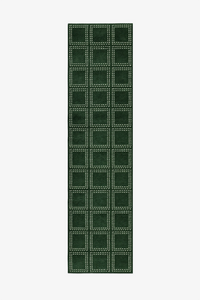 Green checkered runner rug with a white border on a white background