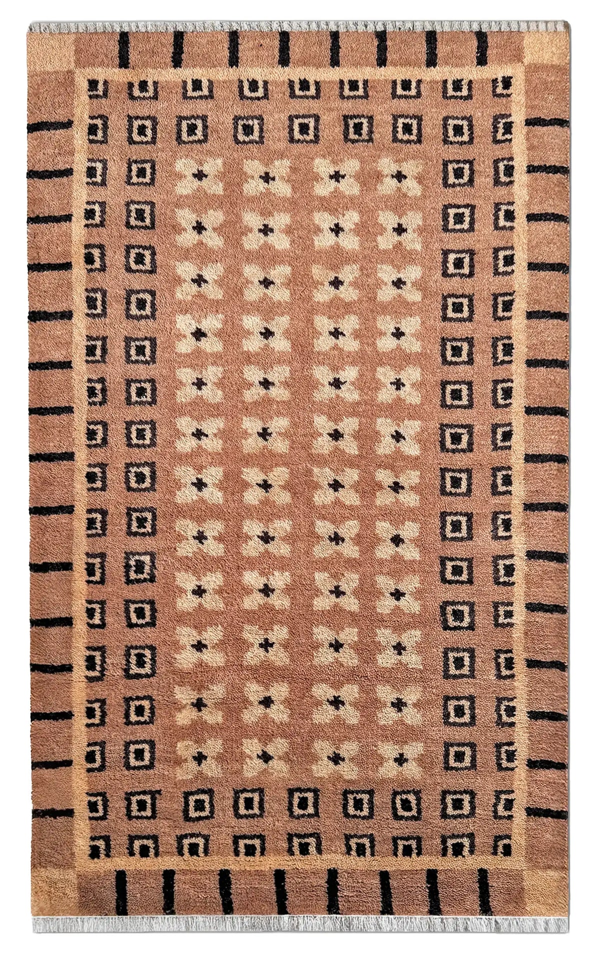 Desert matrix hand-knotted wool rug with small-scale pattern, mid-century design for office or hallway