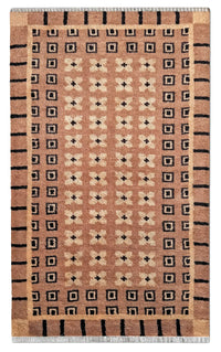 Desert matrix hand-knotted wool rug with small-scale pattern, mid-century design for office or hallway