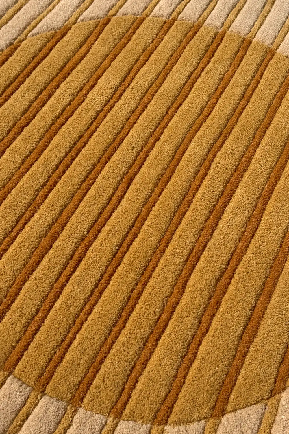 Close-up of a neutral striped contemporary wool square rug