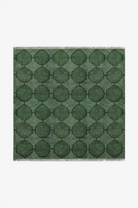 dark green square wool rug 6x6 with geometric octagon pattern hand-knotted | 6x6