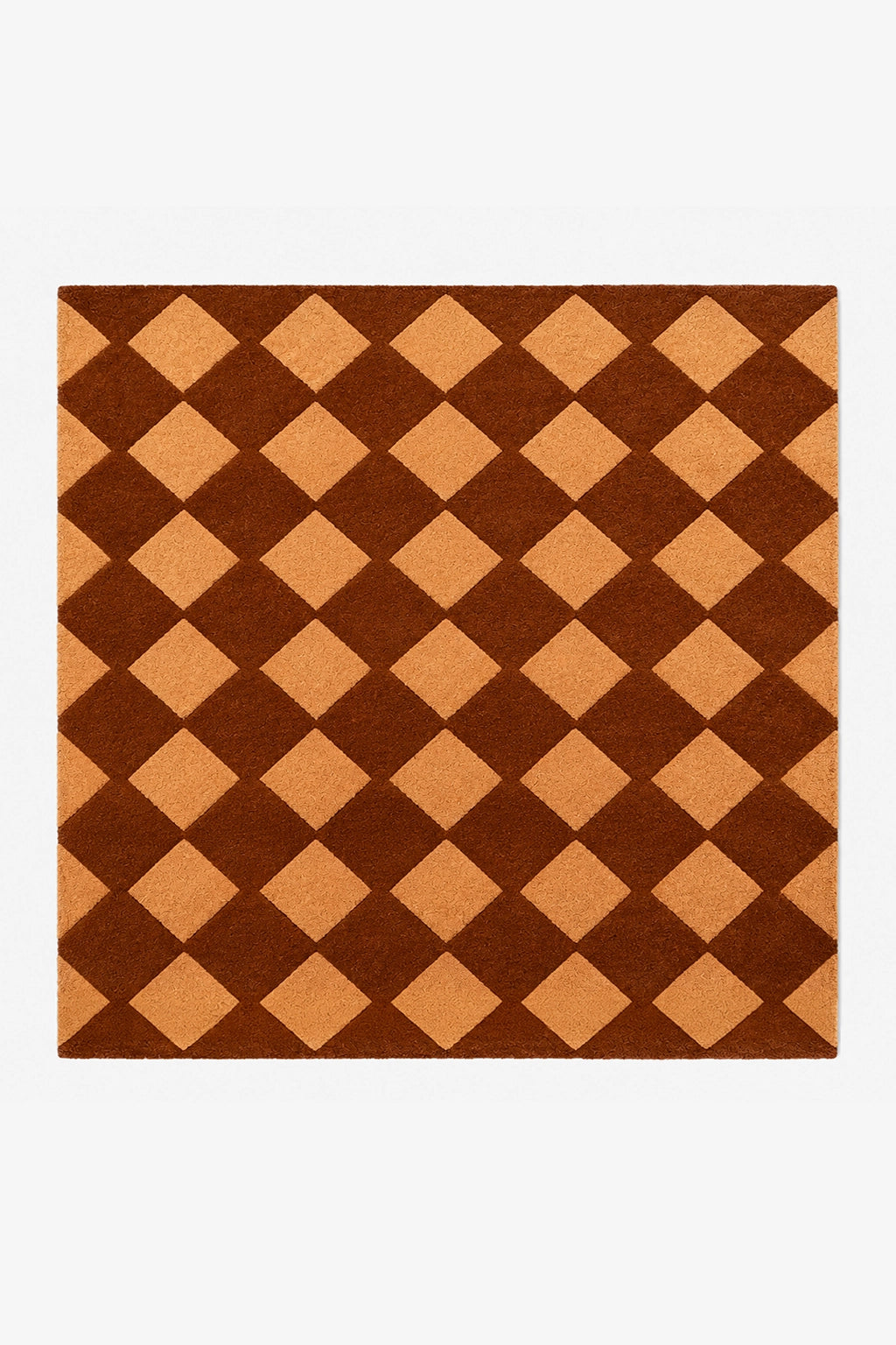 brown square wool rug with gold diamond pattern
