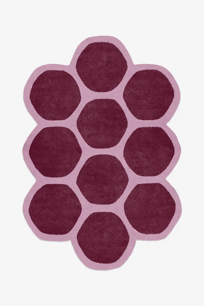 purple and pink custom wool rug in irregular unique pattern