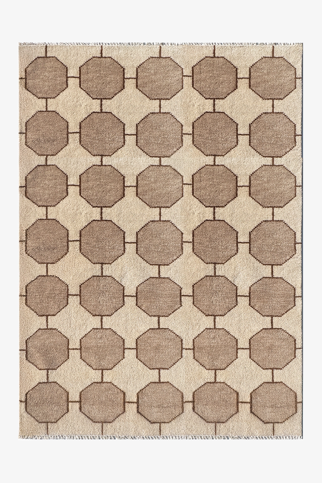 ivory beige geometric patterned rug on a plain background | 5x7