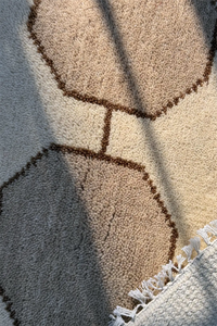 Close-up of a textured contemporary style rug with geometric pattern ivory