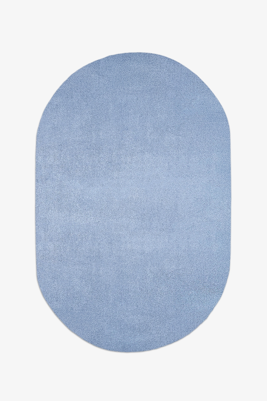 Light baby blue oval rug on a white background