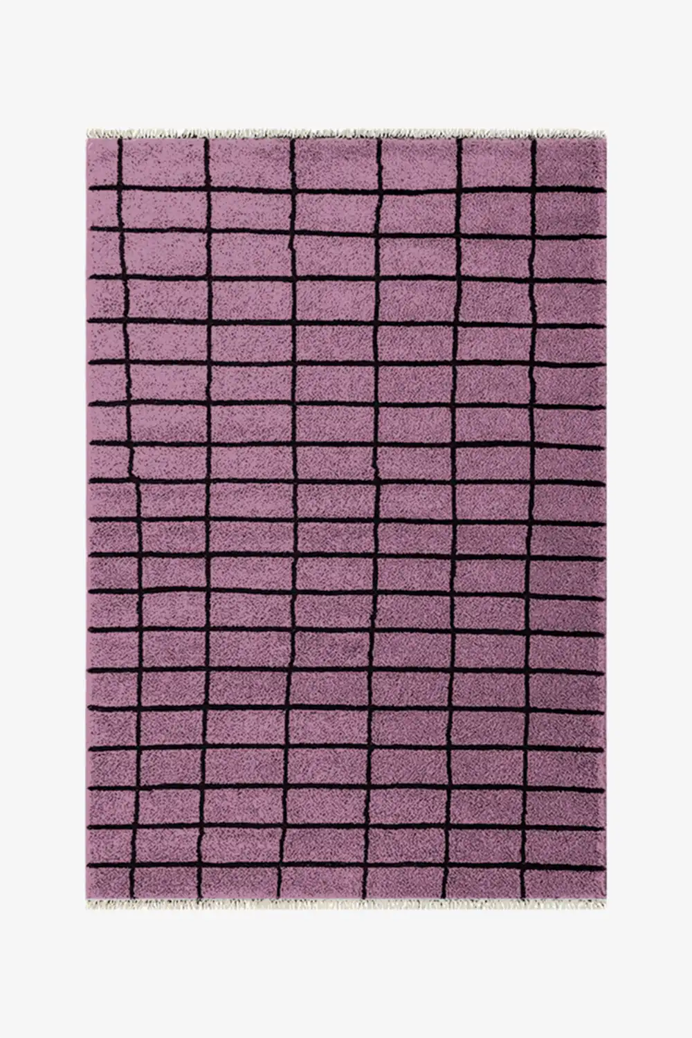 Purple checkered rug with black lines on a white background