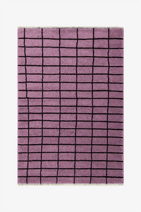 Purple checkered rug with black lines on a white background