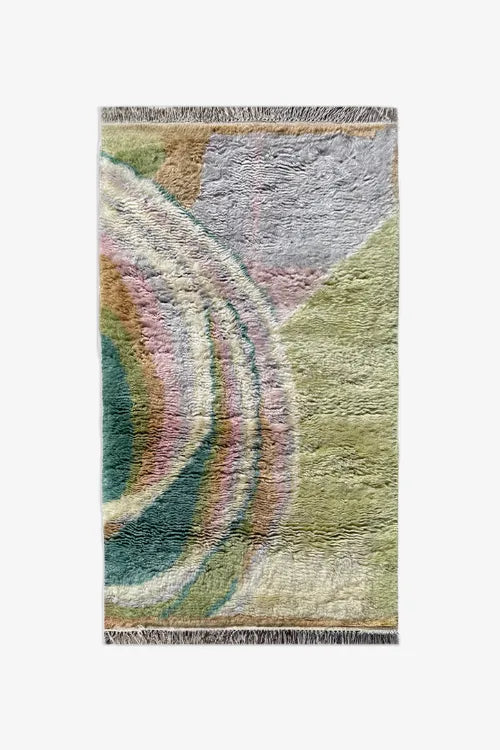 Multicolored shag rug on a white background