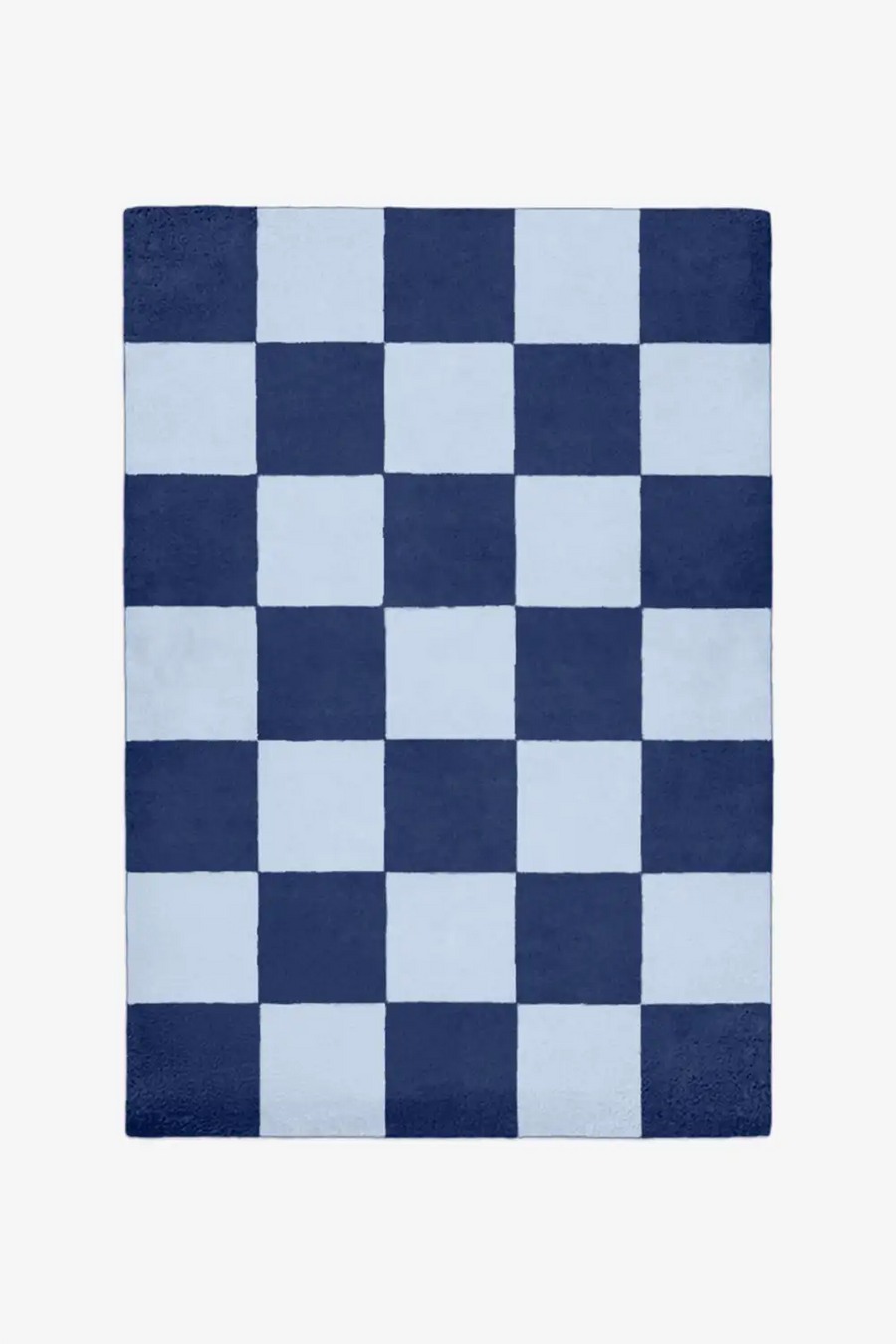Classic navy blue and cream checkered wool area rug 9x12