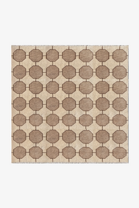 ivory white square patterned rug with geometric design on a plain background | 7x7
