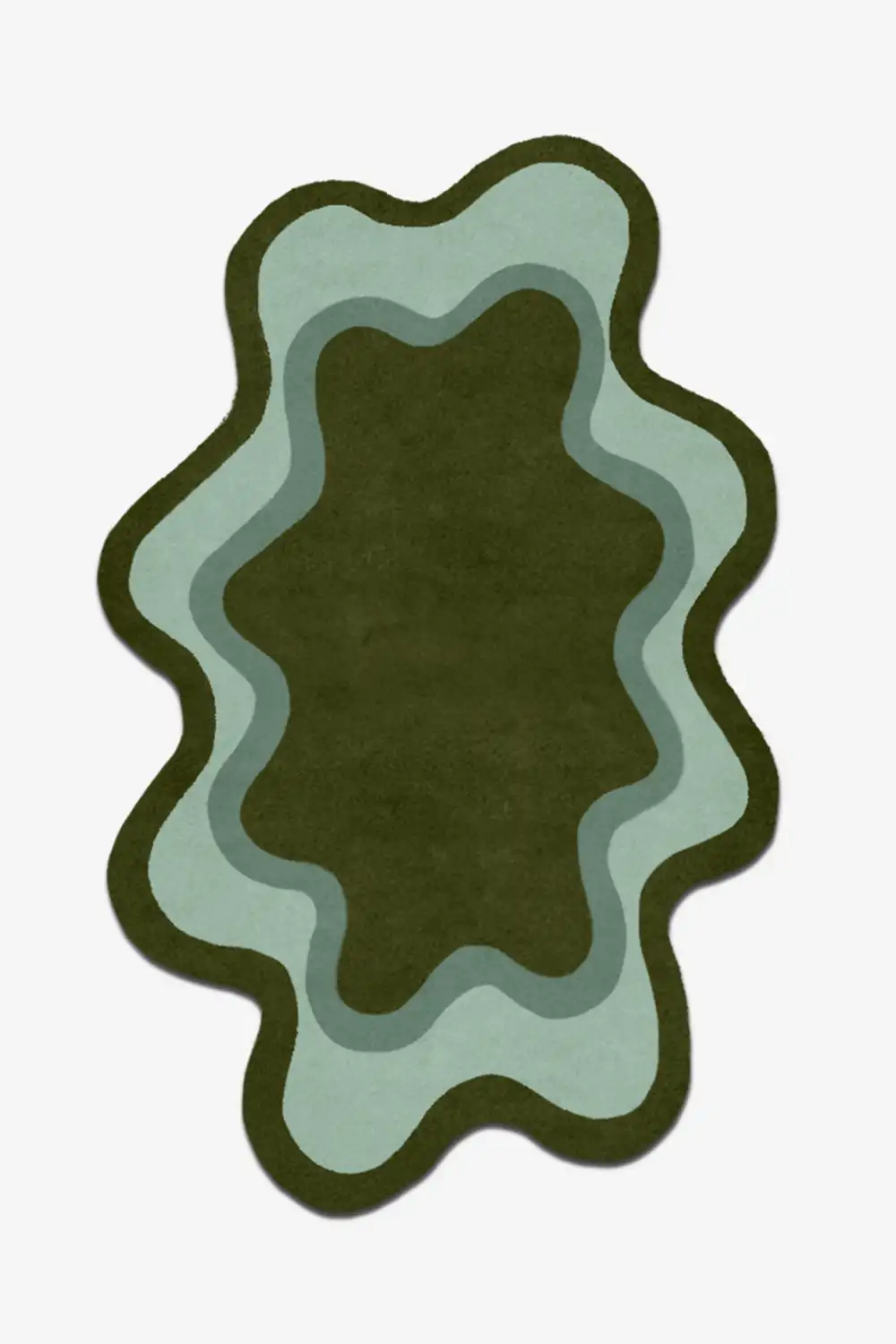 Rug with wavy design in green and blue on a white background