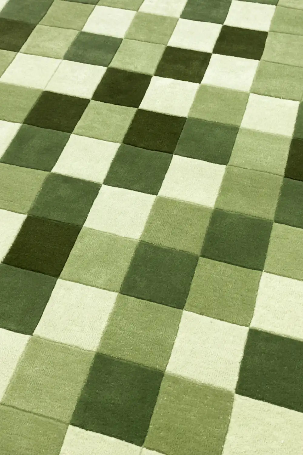 Olive Green Plaid Hand Tufted Wool Rug