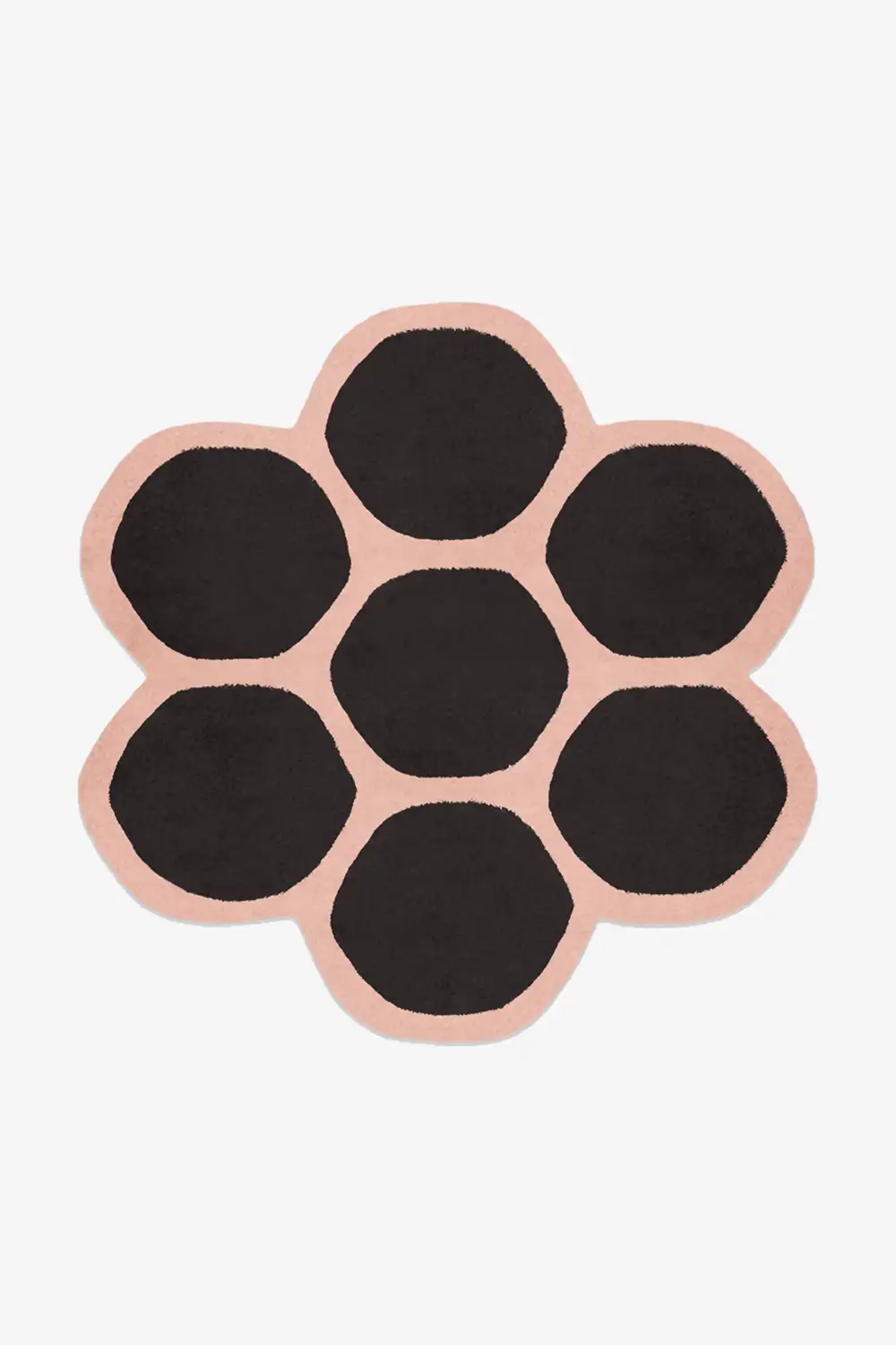 black and peach hexagonal wool rug