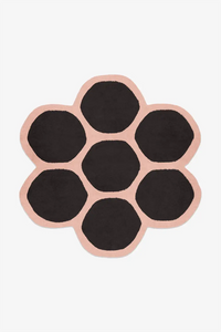 black and peach hexagonal wool rug