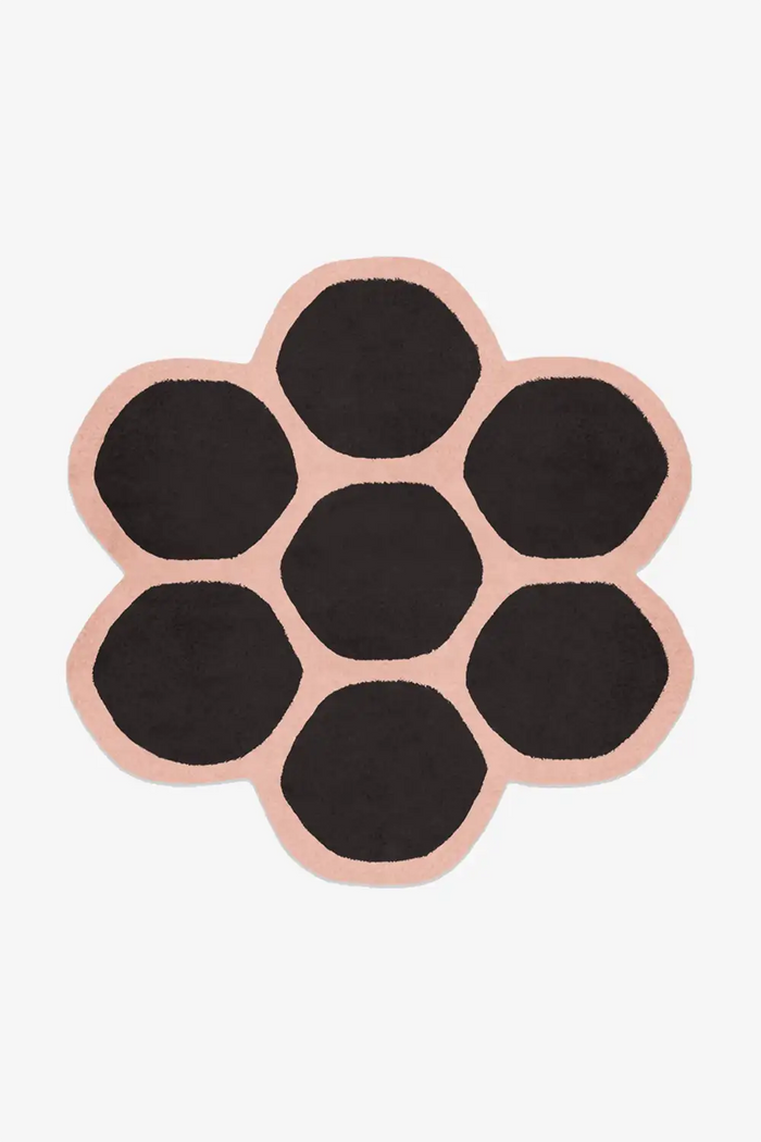black and peach hexagonal wool rug