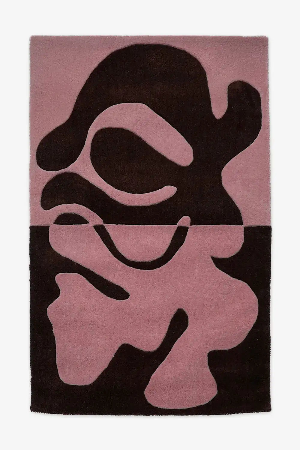 Pink and burgundy abstract wool rug with organic motif