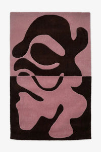 Pink and burgundy abstract wool rug with organic motif