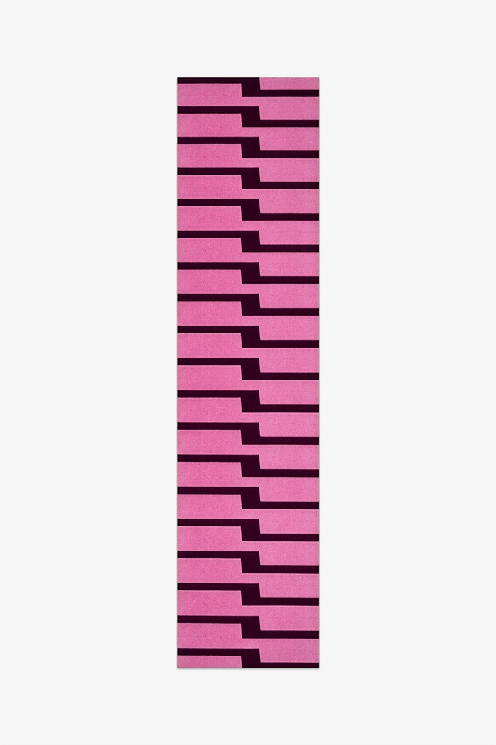 pink striped runner rug hand tufted from natural wool in custom lengths