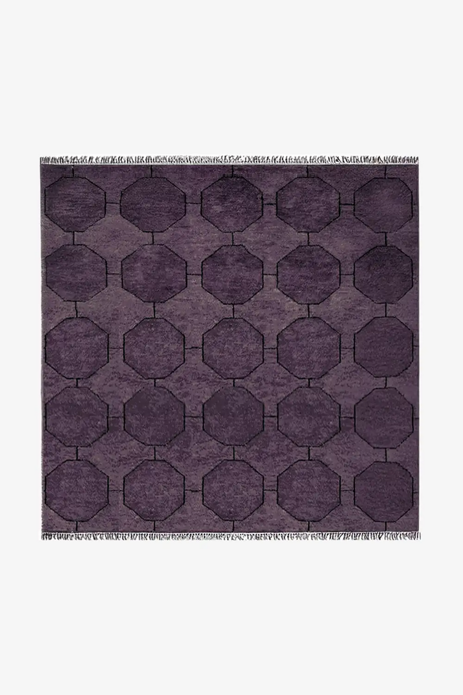 purple square wool rug size 5x5 feet in deep moody tones with geometric pattern