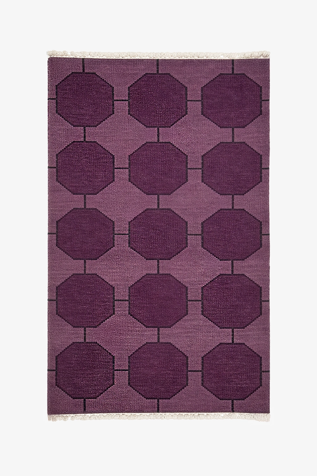 dark purple geometric patterned rug on a white background | 3x5